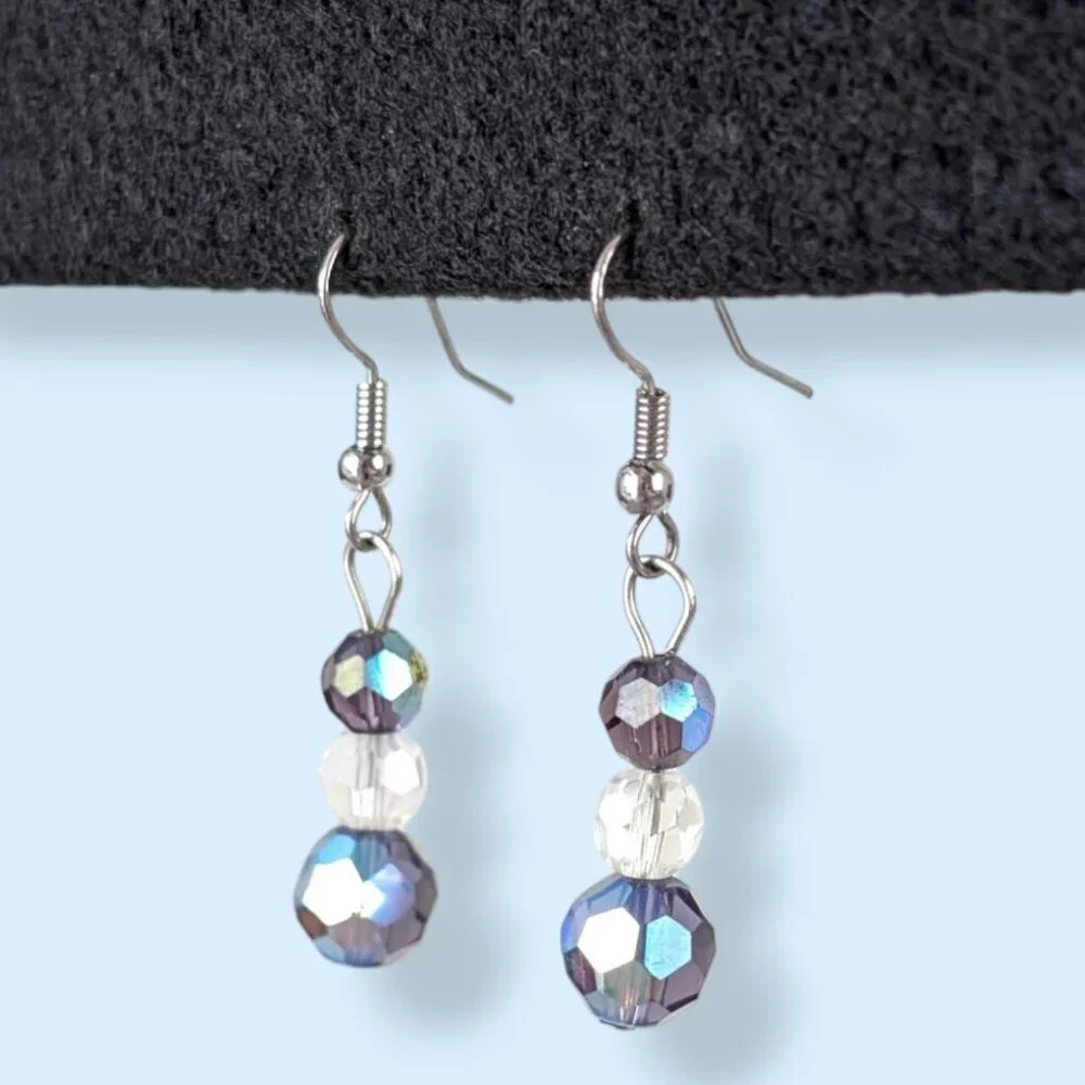 Dangling Faceted AB Stone Earrings - Picture 3 of 4
